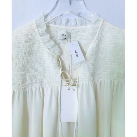 ARITZIA WILFRED CREAM SMOCKED LACE-UP RUFFLE BLOUSE M NWT - Picture 10 of 15